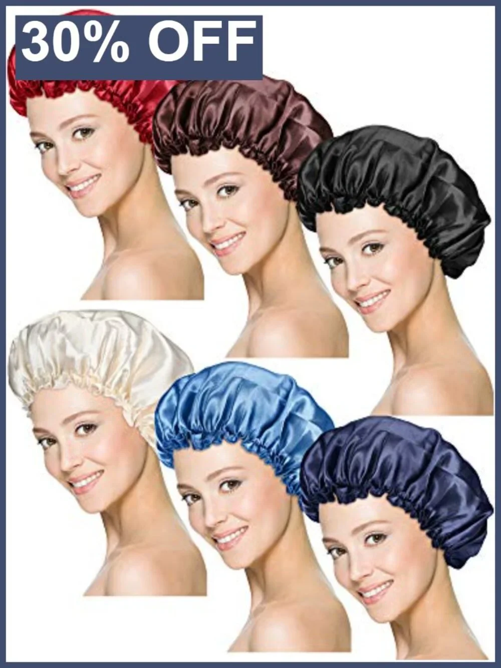 Satin Sleep Cap Bonnet for Women, 6 Pack Hair Cover